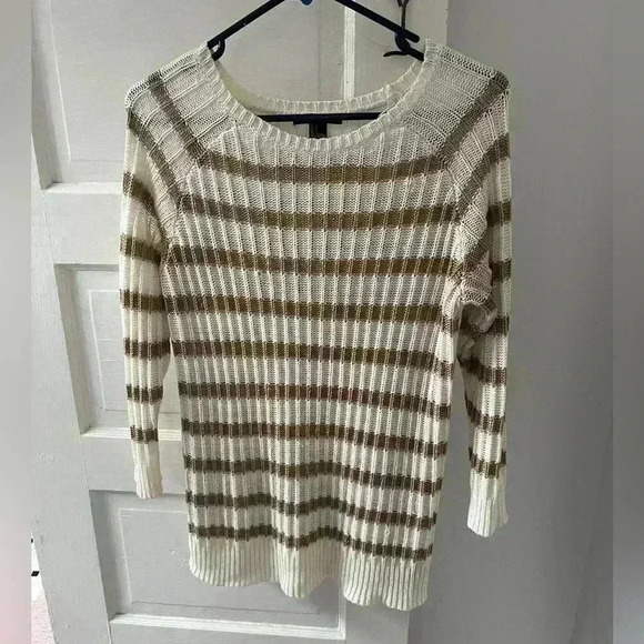 forever 21‎ cream and tan striped longsleeve sweater - Picture 1 of 4